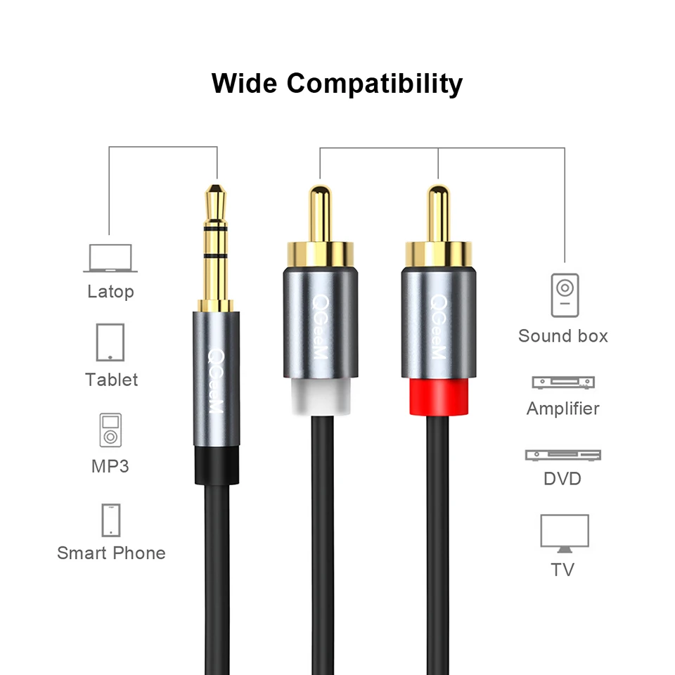 QGeeM RCA Cable 2RCA to 3.5 Au - đánh giá và giá Home Cinema Subwoofer